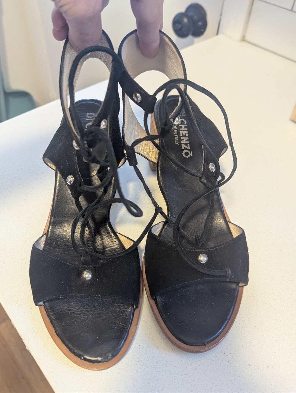 DI CHENZO Italy Black Lace-Up Suede Women's Sandals, Size 39, 9